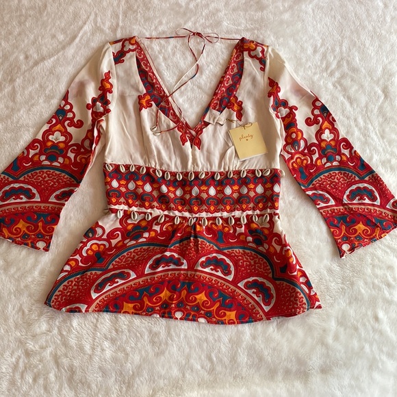 Tracy Rees* PLENTY * Silk Blouse with Seashells Embellishments Size 6 Boho Chic! - Picture 8 of 13